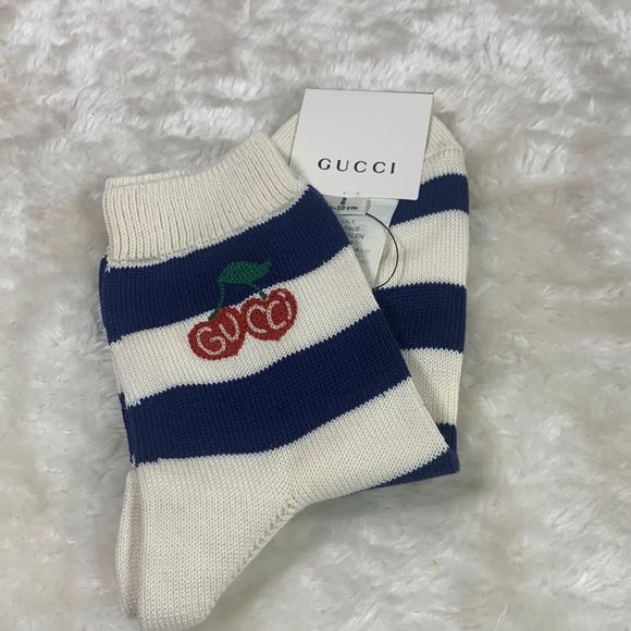 Gucci Blue and White Knitted Ankle Socks With Cherries 🍒 - Picture 1 of 6